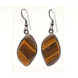 Vintage Sterling Silver And Tiger Eye Dangle Drop Earrings 925